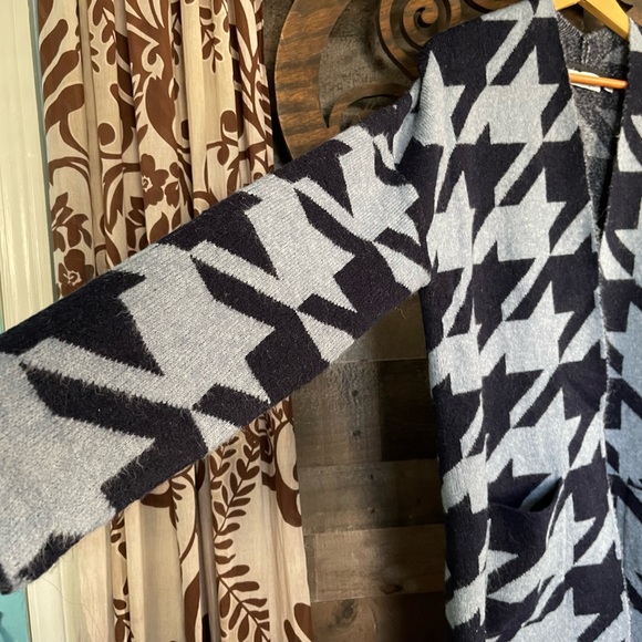 Cardigan Sweater Long Blue North Style Warm Soft Cozy Aztec Duster - Picture 8 of 15